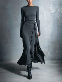 Emma | Damen Maxikleid mit seitlichem Knoten in Grau