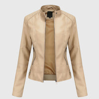 Sophie | Damen Bequem Bikerlederjacke in Beige
