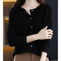 Miriam | Damen Bequem Woll Strickjacke in Schwarz