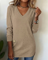 Emma | Modischer Damen Pullover V-Ausschnitt elegant in Khaki