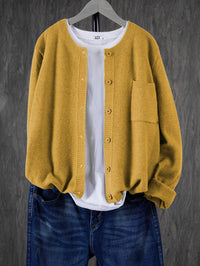 Eugenia | Damen Rundhals-Cardigan mit Knöpfen und Tasche in Gelb