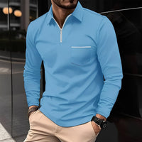Florent - Herren-Langarm-Polo mit Zipper in Hellblau