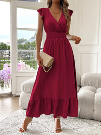 Mara | V-Ausschnitt Maxikleid mit Rüschen Saum in Rot