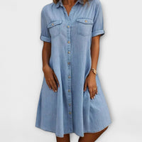 Danna™ - A-Linien-Kleid mit V-Ausschnitt in Blau