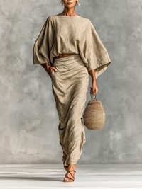 Sieglinde | Baumwoll Leinen Set Rock in Khaki