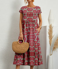 Demi | Blumenmuster Taschen Kleid in Rot