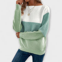 Aurora - Eleganter dreifarbiger Patchwork-Pullover in Grün
