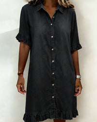 Bequemes Denimkleid mit schmeichelhafter Raffung in Schwarz