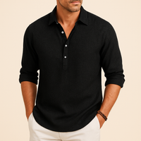 Christopher | Herren Klassisches Langen Ärmeln Henley Poloshirt in Schwarz
