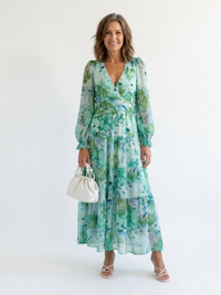 Althea | Langärmliges Blumen-Maxikleid in Grün