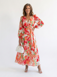 Althea | Langärmliges Blumen-Maxikleid in Orange