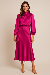 Damen Hochtailliertes Midi-Kleid in Rosa
