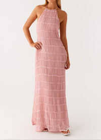 Juliana | Neckholder Transparent Maxikleid in Rosa