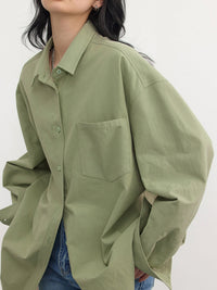 Damen Oversize Kragen mit Brusttasche Bluse in Olivgrün