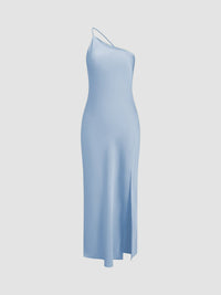 Damen Rückenfrei Maxi Satin Kleid in Blau
