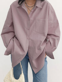 Damen Oversize Kragen mit Brusttasche Bluse in Lila