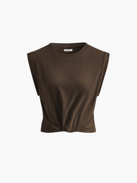Sofia | Baumwoll T-Shirt mit Knoten Damen in Dunkelbraun