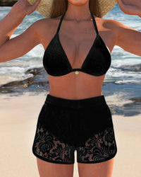 Laluna® | Elegantes einfarbiges Spitzen-Bikiniset in Schwarz