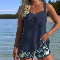 Laluna® | Gestreifter Tankini mit Zweiteiligem Strandshort in Marineblau