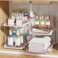 Badezimmer Organizer Schrankorganizer Ausziehbar Stapelbar Acryl in Hellrosa
