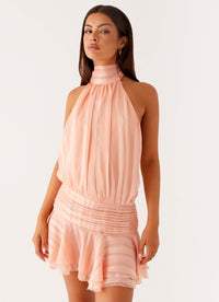 Damen Elegantes Halterneck-Minikleid in Aprikose