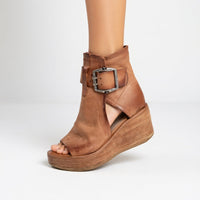 Zoya | Offene Keilabsatz-Stiefelette in Braun