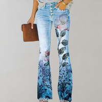 Blaire | Jeans mit hoher Taille und Schlag in Pink Flowers