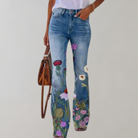 Blaire | Jeans mit hoher Taille und Schlag in Red Flowers