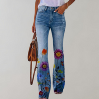 Blaire | Jeans mit hoher Taille und Schlag in Lila Flowers