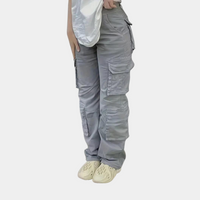 Damen Hohe Taille mit Taschen Cargo-Hose in Grau