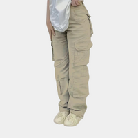 Damen Hohe Taille mit Taschen Cargo-Hose in Khaki