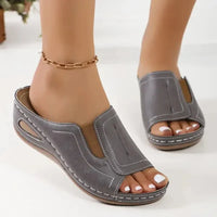 Damen Sandalen Orthopädische Keilabsätze Bequeme Sommerlooks in Grau
