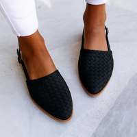 Damen Sandalen Geflecht Flacher Sohle in Schwarz