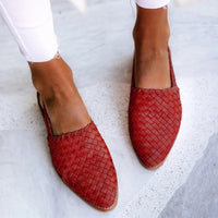 Damen Sandalen Geflecht Flacher Sohle in Rot