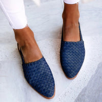 Damen Sandalen Geflecht Flacher Sohle in Blau
