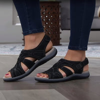Damen Sandalen Klettverschluss Komfortsohle in Schwarz