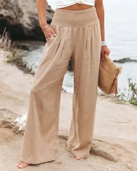Antonina | Lange Hose aus Baumwolle und Leinen in Khaki