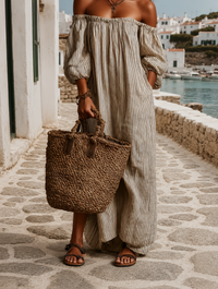 Malin| Luftiges Maxikleid mit langen Ärmeln in Beige