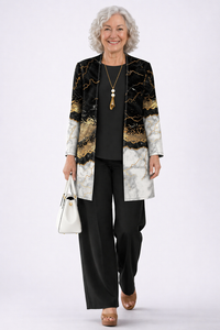Yvonne | Elegantes 3-teiliges Casual-Set in Schwarz & Gold Marmor