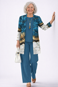 Teresa | Elegantes 3-teiliges Casual-Set in Blau & Gold Marmor