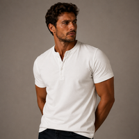 Raymond | Herren Relaxed Kurze Ärmel Henley T-Shirt in Weiß