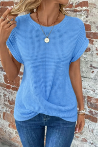 Daisy | Waffelmuster Rundhals Top in Blau