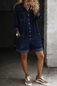 Nora | Lässiger kurzer Overall in Marineblau