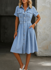 Deborah | Kurzärmliges Denim-Kleid in Blau