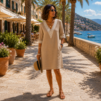 Élise | Elegantes Kleid mit V-Ausschnitt in Khaki