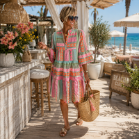 Emma | Artisan Leinen-Baumwoll-Wochenendkleid in Mehrfarbig