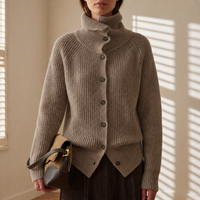 Damen Langarm-Cardigan mit Knöpfen in Taupe