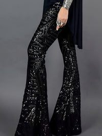 Damen Ausgestellte Paillettenhose Festlich Polyester Glänzend in Schwarz