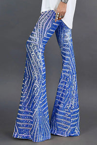 Damen Ausgestellte Paillettenhose Festlich Polyester Glänzend in Blau