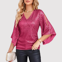 Damen Glamouröses Kurzarm-Oberteil Pailletten in Rosa